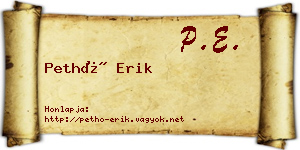 Pethő Erik névjegykártya